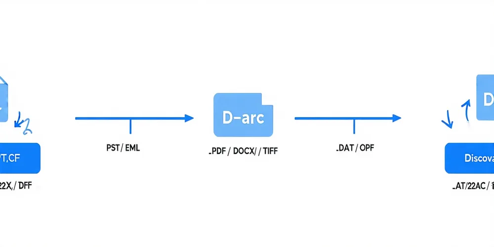Integration compatibility diagram showing document ingestion from various formats and export to Relativity, IPRO, and Concordance load file formats